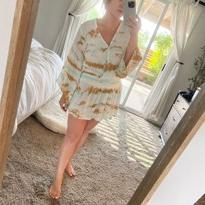 Young, Fabulous, Broke (YFB) White, tan and blue tye die flowy dress